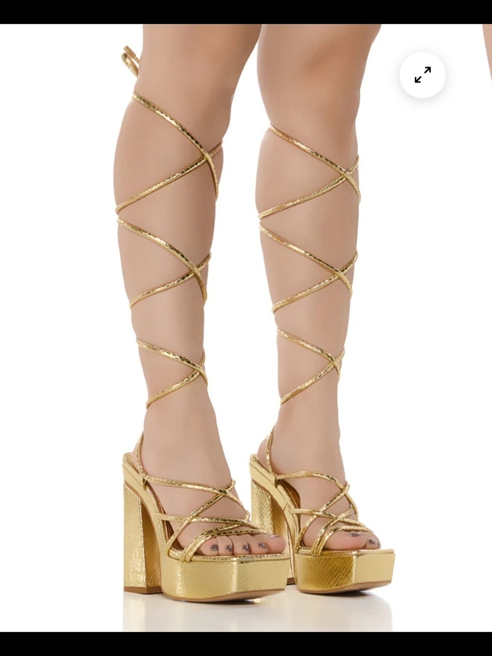 Gold Lace-Up Platform Heels for Women